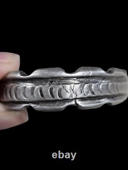 Antique Ingot Silver Early Navajo Scalloped Edge Stampwork Cuff Sz 7