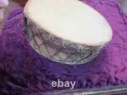 Antique Native American Drum beautiful early piece hide over bark w. Good sound