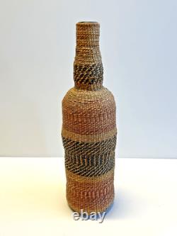 Antique Native American Indian Makah Basket Woven Bottle Early 20th Century