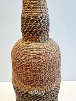 Antique Native American Indian Makah Basket Woven Bottle Early 20th Century