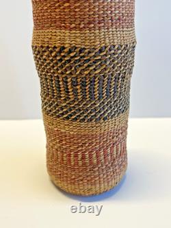 Antique Native American Indian Makah Basket Woven Bottle Early 20th Century