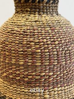 Antique Native American Indian Makah Basket Woven Bottle Early 20th Century