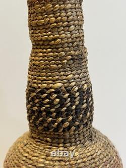 Antique Native American Indian Makah Basket Woven Bottle Early 20th Century