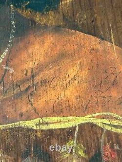 Antique Native American Indian Painting Portrait On Board Early Mid 19th Century