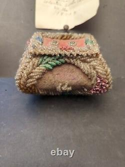Antique Native American Iroquois Beadwork Box Pouch White's Institute Wabash IN