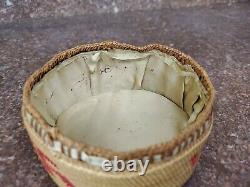 Antique Native American Makah Basket with Whirling Log and Birds RARE early 1900