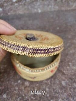 Antique Native American Makah Basket with Whirling Log and Birds RARE early 1900