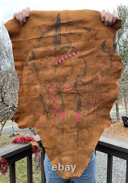 Antique Native American Painted Girl Portrait Leather Hide Sioux Early 20th C