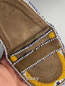Antique Native American Plains Seed Beaded Leather Belt Pouch 19th Early 20th C