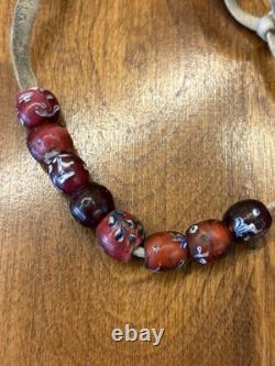 Antique Native American Pony Bead Strand White Centered Reds EARLY BEADS