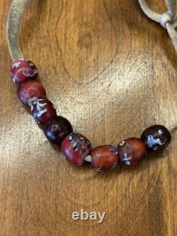 Antique Native American Pony Bead Strand White Centered Reds EARLY BEADS
