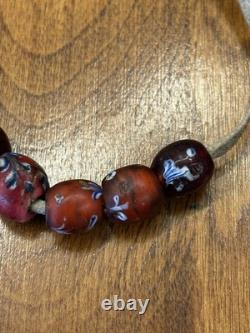 Antique Native American Pony Bead Strand White Centered Reds EARLY BEADS