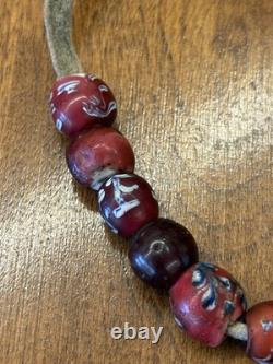 Antique Native American Pony Bead Strand White Centered Reds EARLY BEADS
