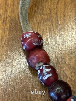 Antique Native American Pony Bead Strand White Centered Reds EARLY BEADS