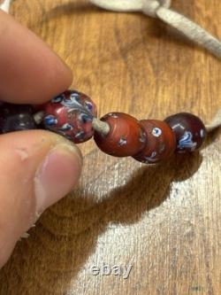 Antique Native American Pony Bead Strand White Centered Reds EARLY BEADS