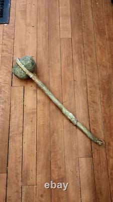 Antique Native American Stone War Club Rawhide Wrapped Handle Early Plains Tribe