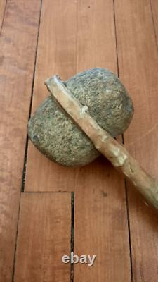 Antique Native American Stone War Club Rawhide Wrapped Handle Early Plains Tribe