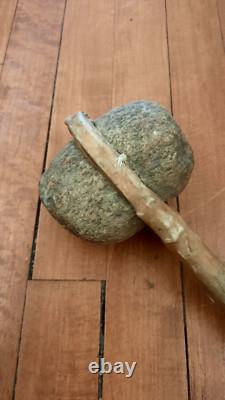 Antique Native American Stone War Club Rawhide Wrapped Handle Early Plains Tribe