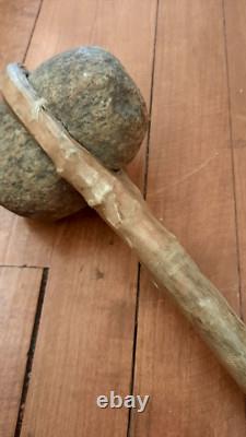 Antique Native American Stone War Club Rawhide Wrapped Handle Early Plains Tribe