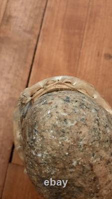 Antique Native American Stone War Club Rawhide Wrapped Handle Early Plains Tribe