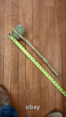 Antique Native American Stone War Club Rawhide Wrapped Handle Early Plains Tribe