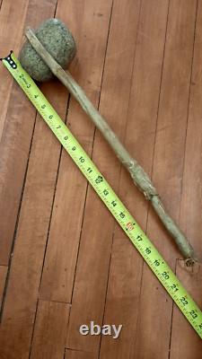 Antique Native American Stone War Club Rawhide Wrapped Handle Early Plains Tribe