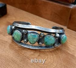 Antique Native American Turquoise Sterling Silver Bracelet Early Cuff 1900s OLD Antique Native American Turquoise Sterling Silver Bracelet Early Cuff 1900s OLD