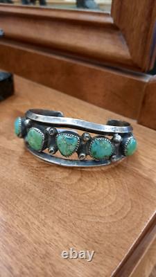 Antique Native American Turquoise Sterling Silver Bracelet Early Cuff 1900s OLD