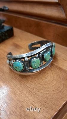 Antique Native American Turquoise Sterling Silver Bracelet Early Cuff 1900s OLD