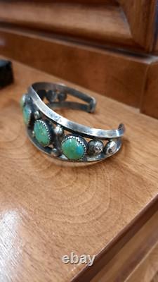 Antique Native American Turquoise Sterling Silver Bracelet Early Cuff 1900s OLD