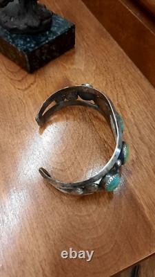 Antique Native American Turquoise Sterling Silver Bracelet Early Cuff 1900s OLD