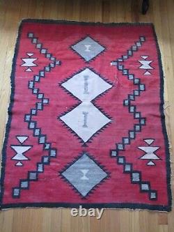 Antique Navajo Rug large early weaving with desirable red field