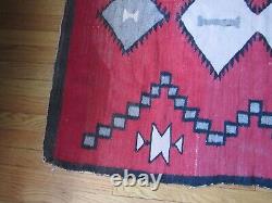 Antique Navajo Rug large early weaving with desirable red field