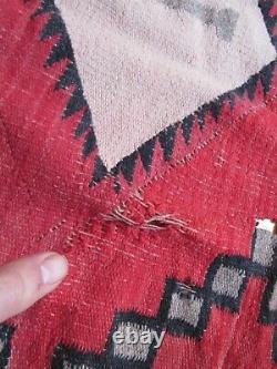 Antique Navajo Rug large early weaving with desirable red field