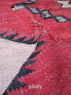 Antique Navajo Rug large early weaving with desirable red field