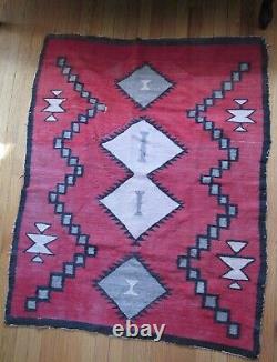 Antique Navajo Rug large early weaving with desirable red field