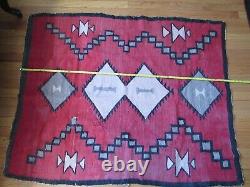 Antique Navajo Rug large early weaving with desirable red field