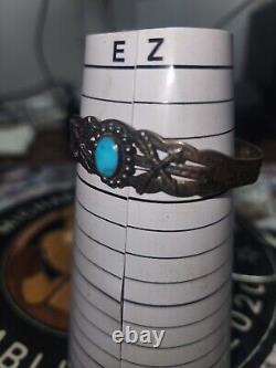 Antique Navajo Turquoise Sterling Silver Early Classic Stampwork Bracelet