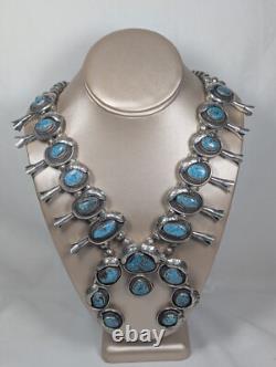 Antique Navajo Zuni Squash Blossom Sterling & Turquoise Necklace Patina