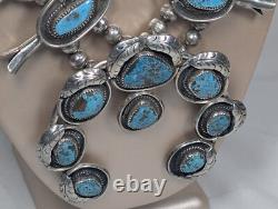Antique Navajo Zuni Squash Blossom Sterling & Turquoise Necklace Patina