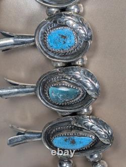 Antique Navajo Zuni Squash Blossom Sterling & Turquoise Necklace Patina