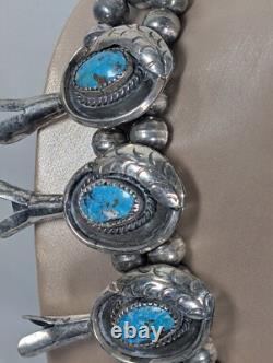 Antique Navajo Zuni Squash Blossom Sterling & Turquoise Necklace Patina