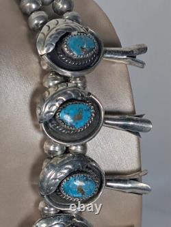 Antique Navajo Zuni Squash Blossom Sterling & Turquoise Necklace Patina