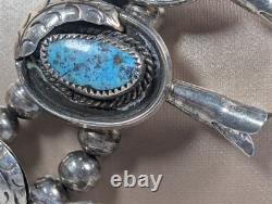 Antique Navajo Zuni Squash Blossom Sterling & Turquoise Necklace Patina