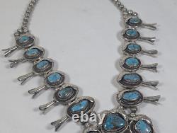 Antique Navajo Zuni Squash Blossom Sterling & Turquoise Necklace Patina