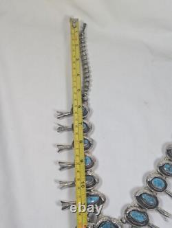 Antique Navajo Zuni Squash Blossom Sterling & Turquoise Necklace Patina