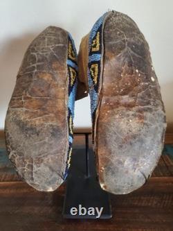 Antique OLD Native American Indian plains beaded early 1860s moccasins 19th c