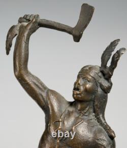 Antique early 20th Native American Indian Chief Bronze Warrior Figure Sculpture