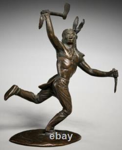 Antique early 20th Native American Indian Chief Bronze Warrior Figure Sculpture