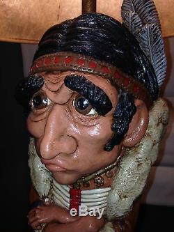 Apsit Bros. 1974 Native American Lamp RARE EARLY California Pottery Chalkware